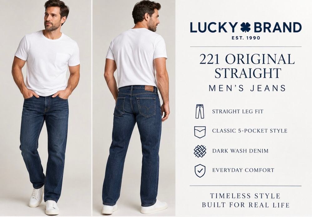 Lucky Brand 221 Original Straight Jeans Men’s 40x32 Dark Wash Stretch Denim